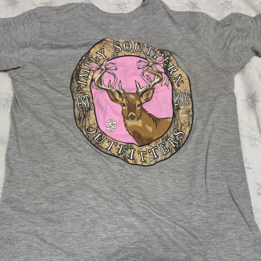 Simply Southern Gray Tee with Pink Deer Graphic